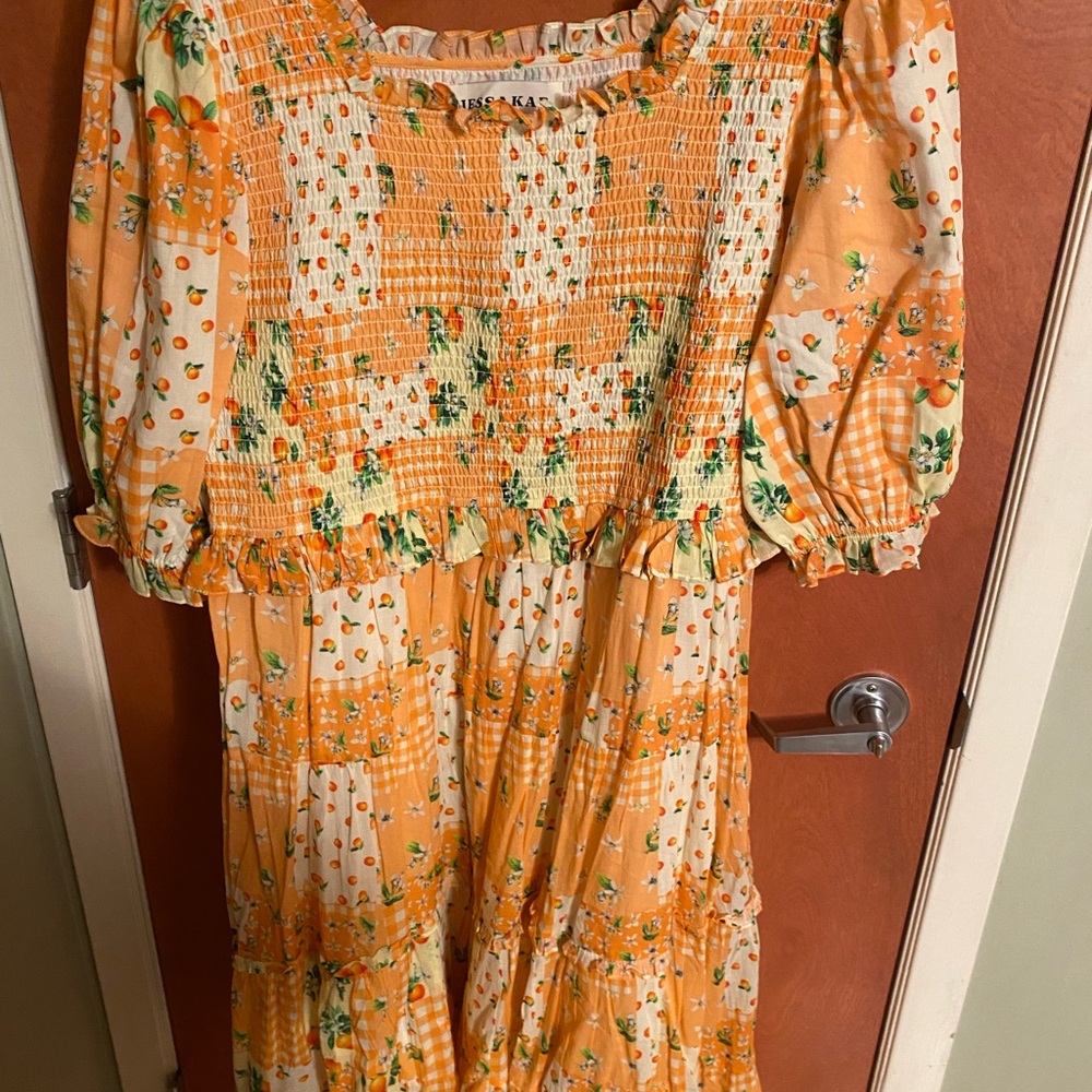 JessaKae Orange Patchwork Midi Dress